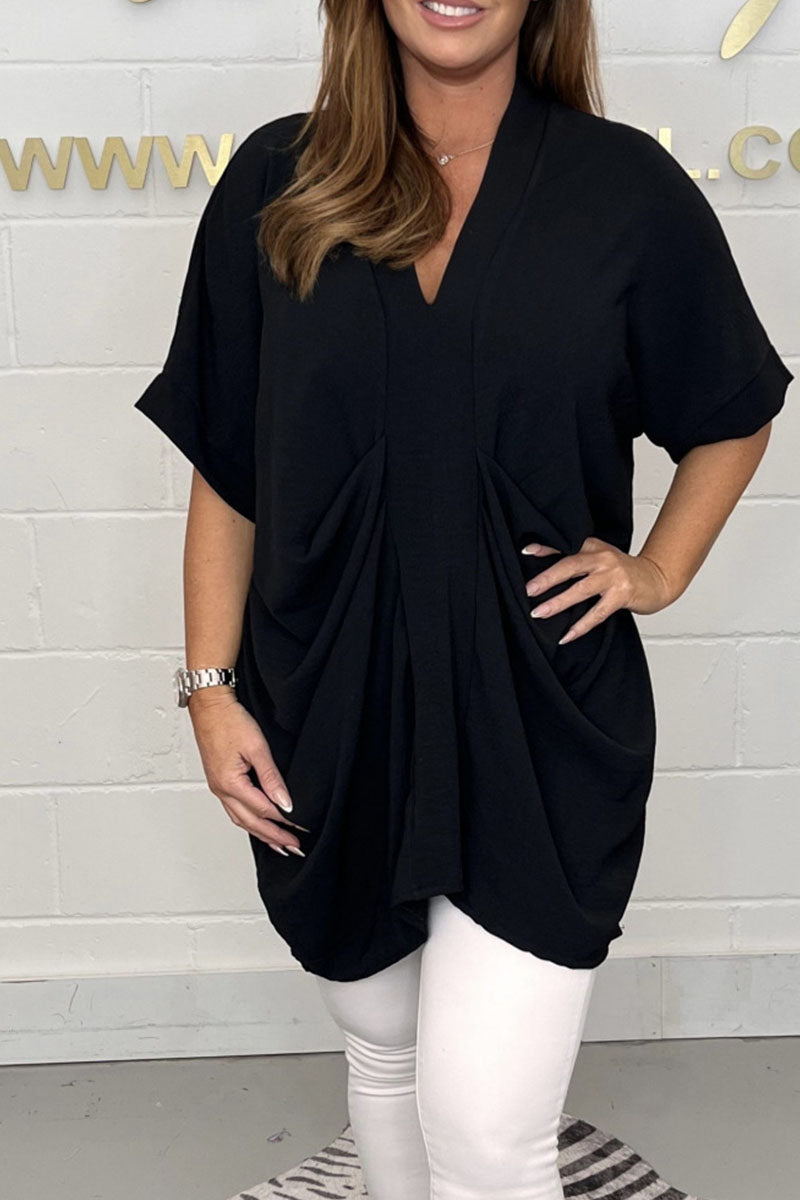 Casual Solid Patchwork Fold V Neck Dresses