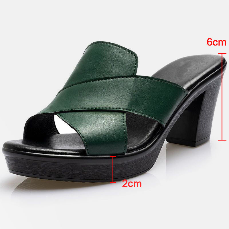 Cross Strap Platform Block Heel Mule Sandals