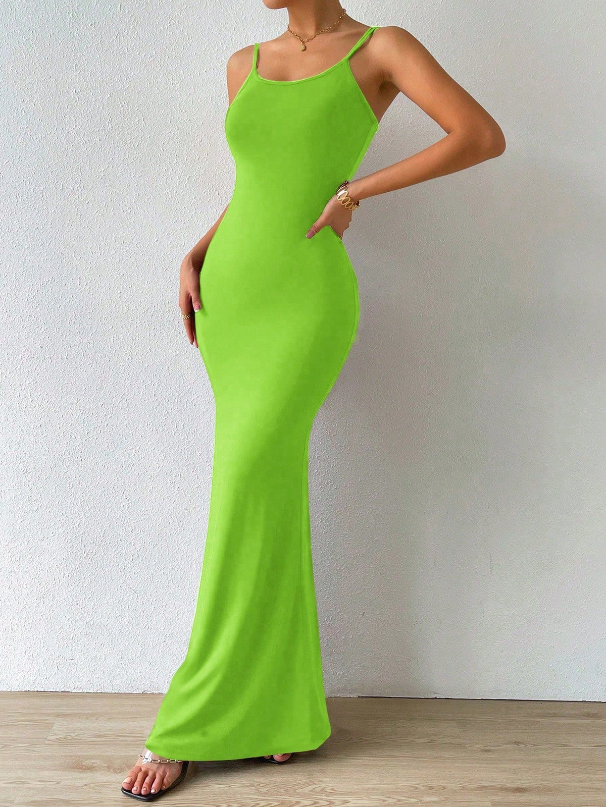 Scoop Neck Spaghetti Strap Bodycon Mermaid Hem Maxi Dress 12