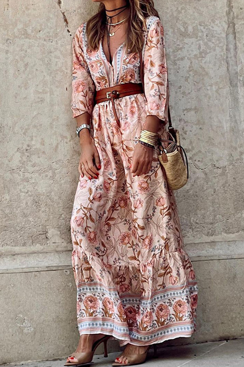 Rocio Bohemian Floral Belted Premium Dress for Smart Casual Fashion