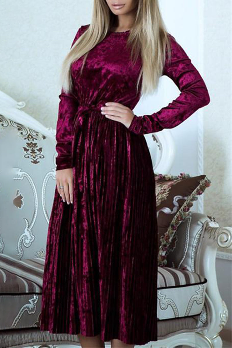Adela Solid Color Pleated Dress with Vintage Inspired Everyday Styling