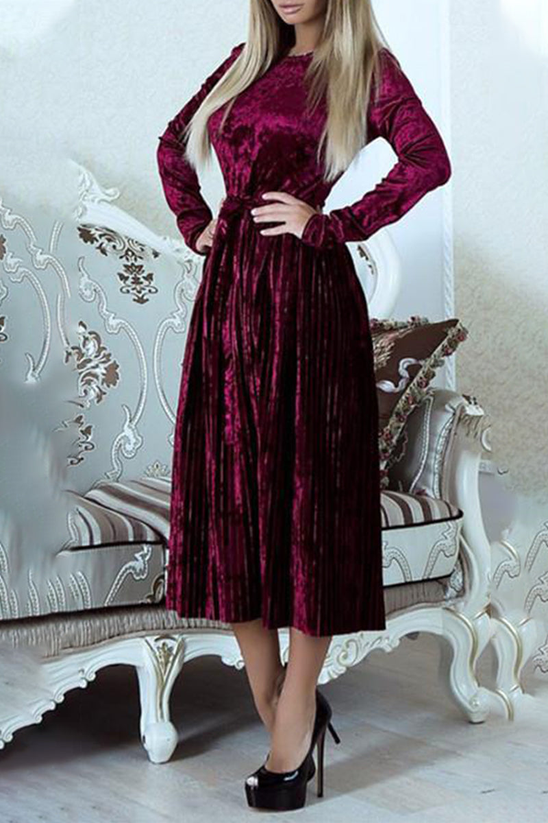 Adela Solid Color Pleated Dress with Vintage Inspired Everyday Styling