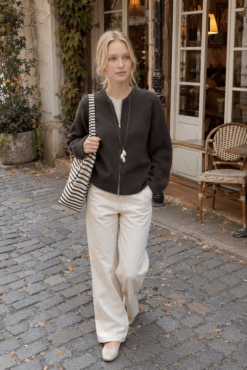 Casual Solid Color Zip-Up Loose Fit Knit Sweater