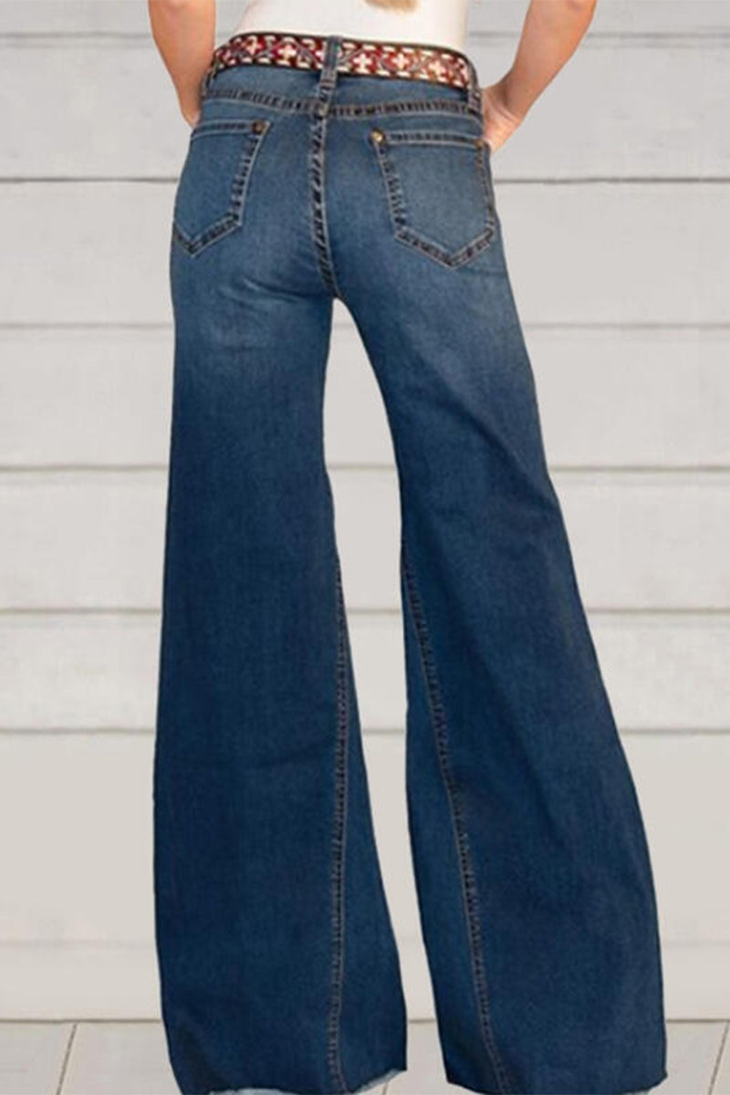 Street Solid High Waist Regular Denim Jeans(No Belt)