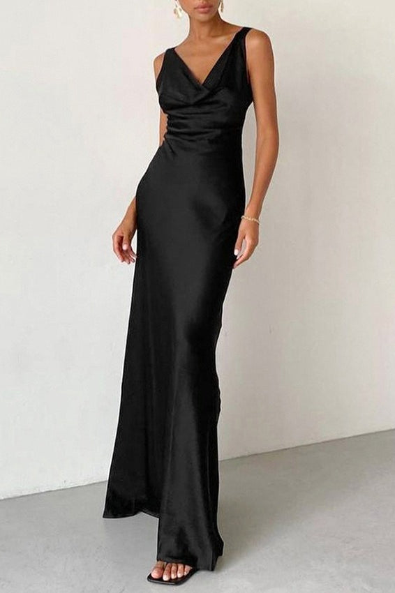 Satin Cowl Neck Sleeveless Bodycon Mermaid Maxi Gown