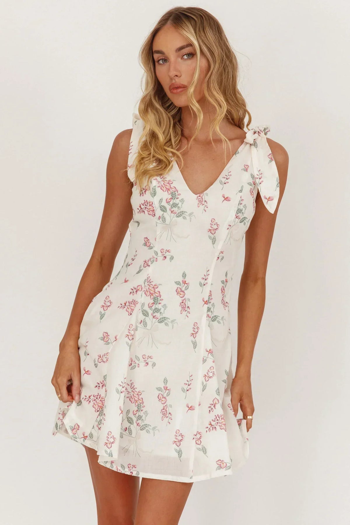 Matina Tied Shoulder Mini Dress Floral