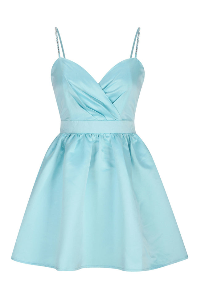 Rhinestone Spaghetti Strap Sweetheart Pleated Fit and Flare Mini Dress