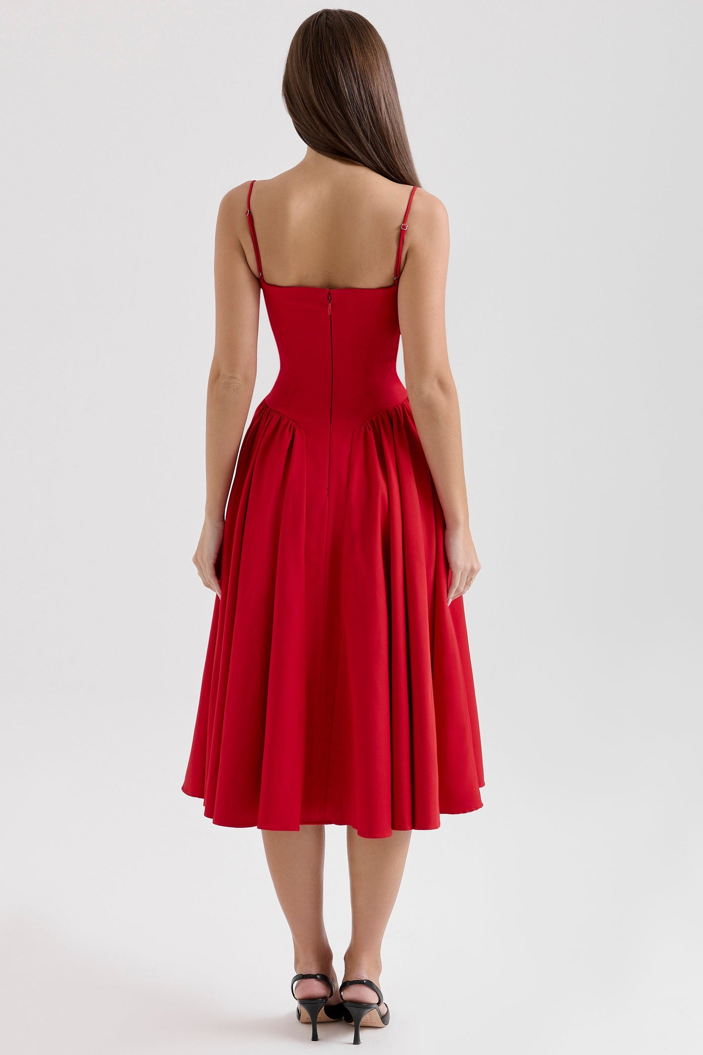 Square Neck Cap Sleeve Fit and Flare Midi Dress 14