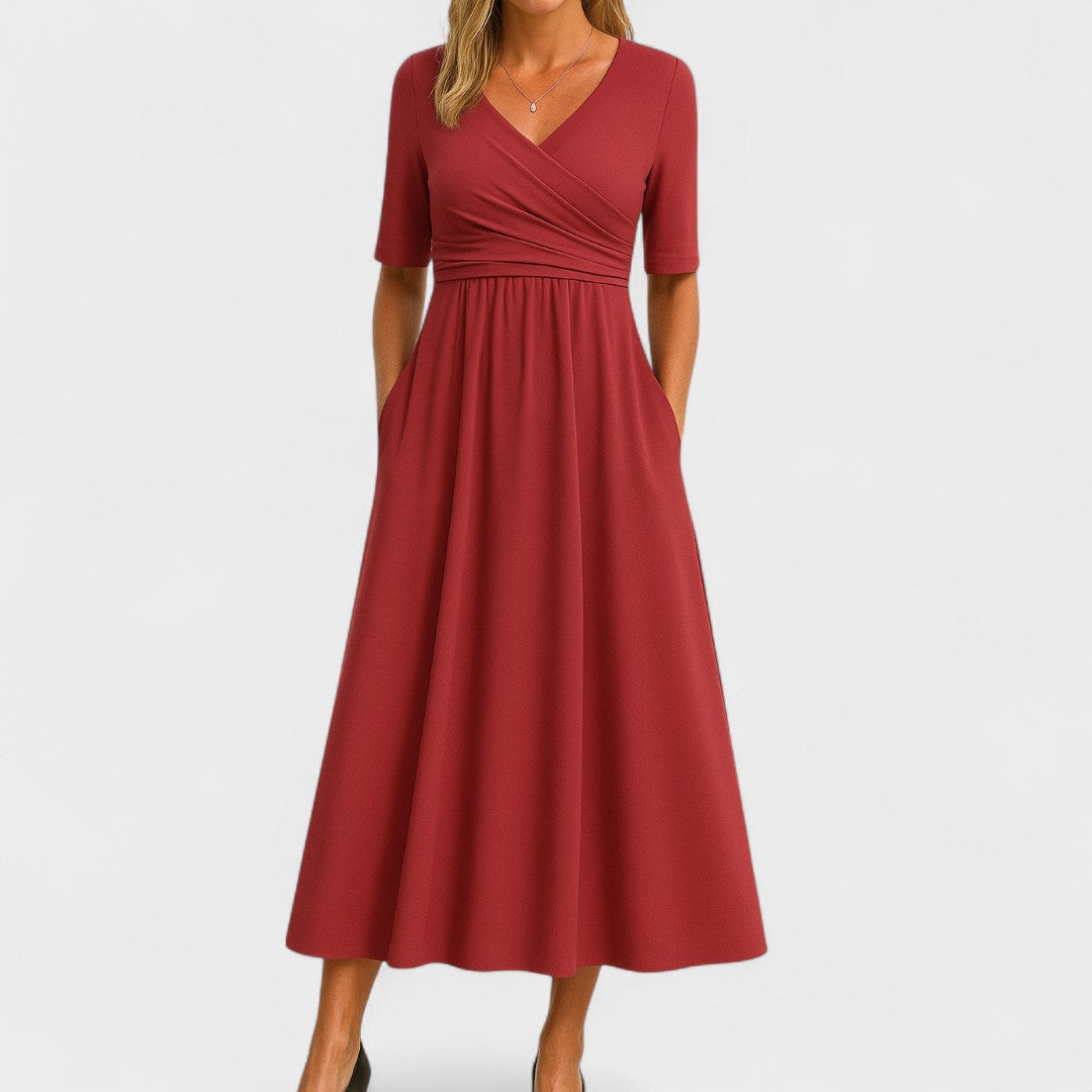 V-Neck Short Sleeve Fit and Flare Midi Dress 6