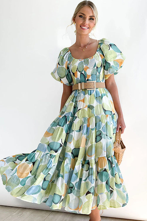 Darling Daylily Floral Print Off Shoulder Smocked Maxi Dress - 6 Colors Mint Green