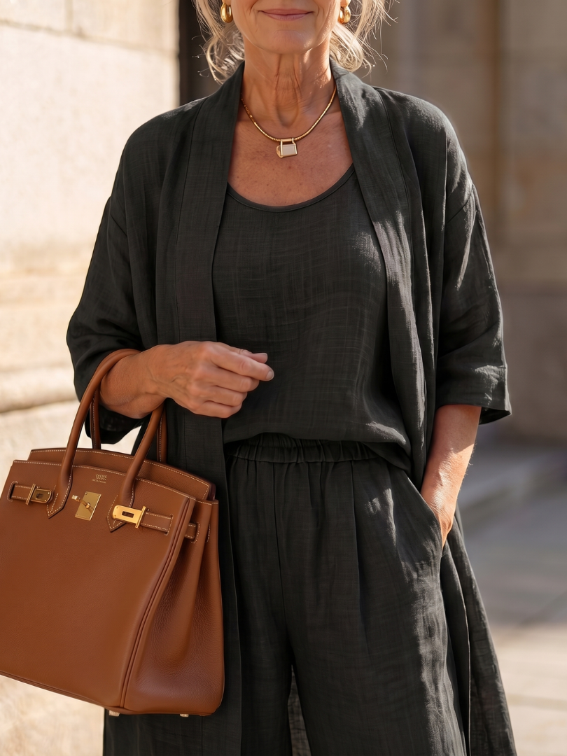 Tank Wide Leg Pants and Longline Kimono Three Piece Set