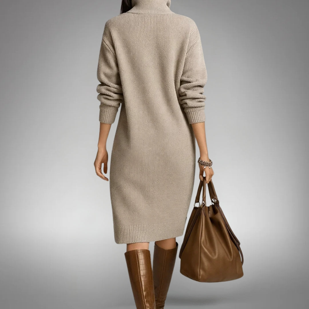 Turtleneck Long Sleeve Knit Midi Sweater Dress