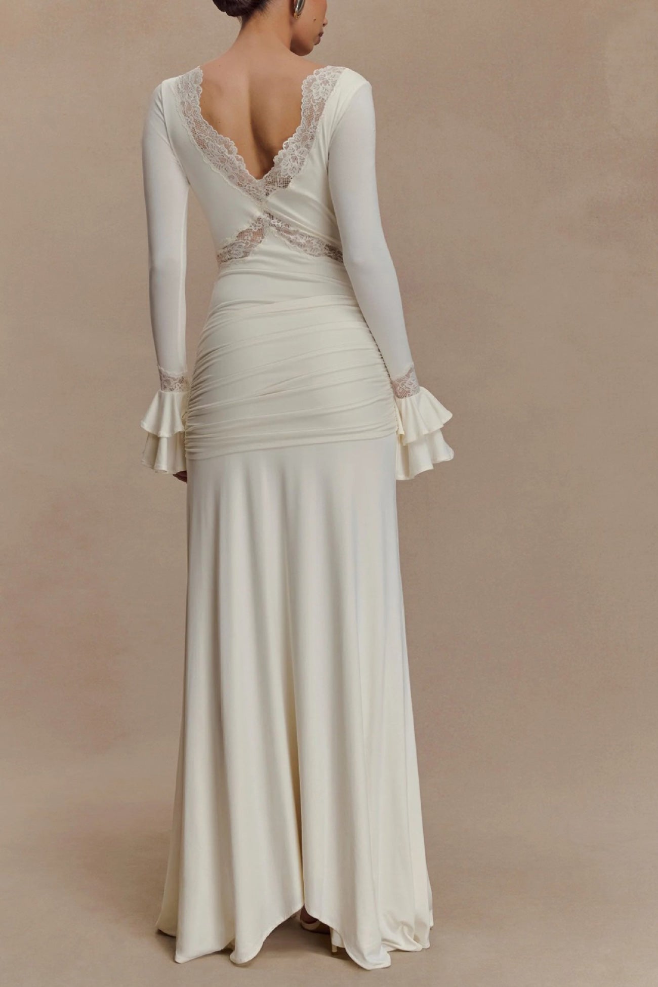 Lace Patchwork Flare Sleeve Tie up Maxi Dress