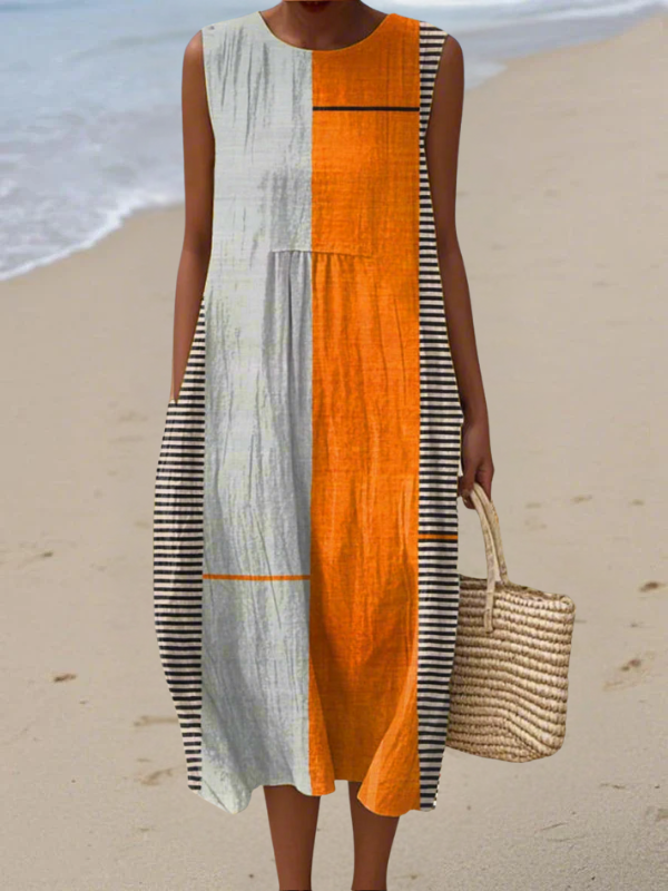 Colorblock Stripe Sleeveless Midi Dress