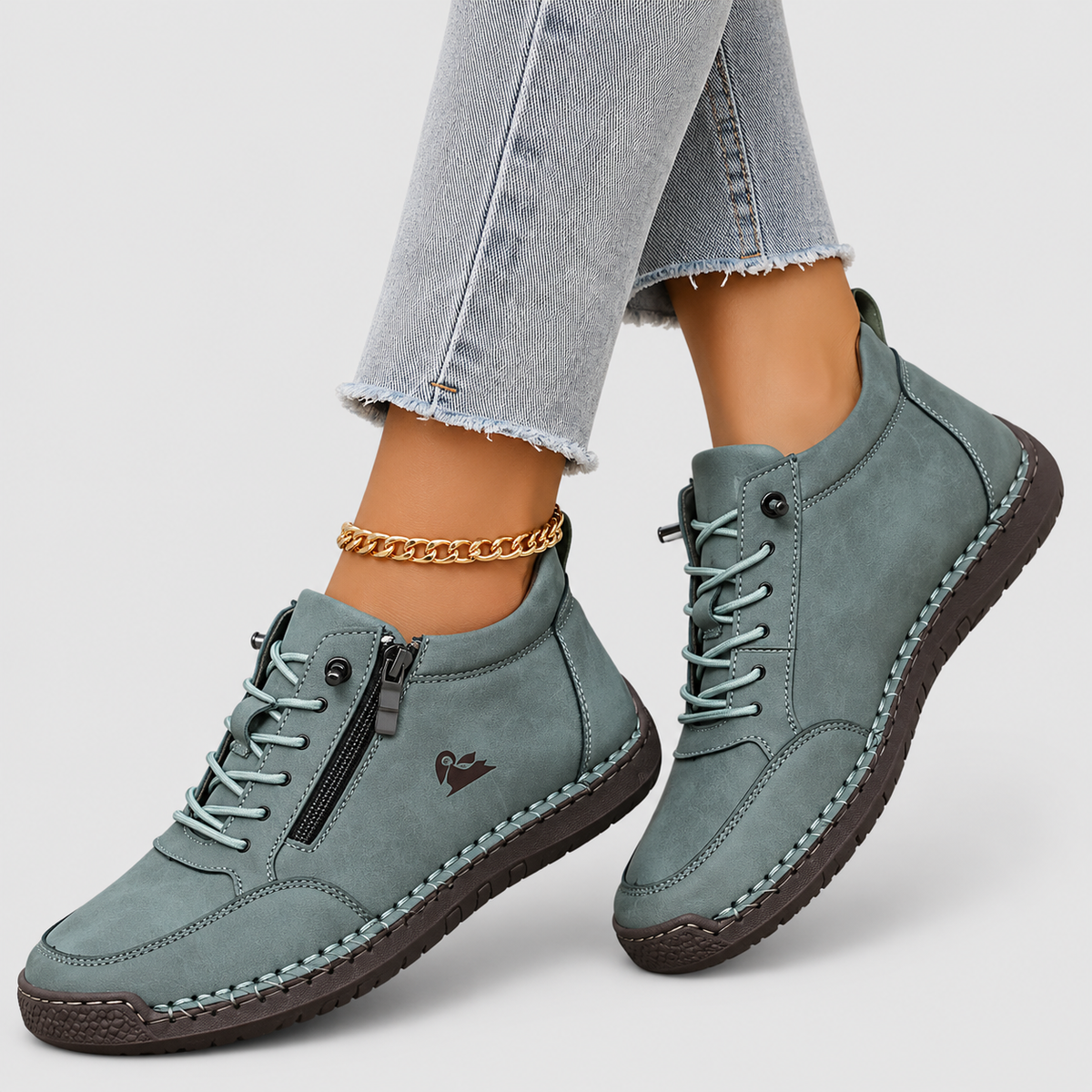 Lace Up Side Zip Stitched Ankle Boots