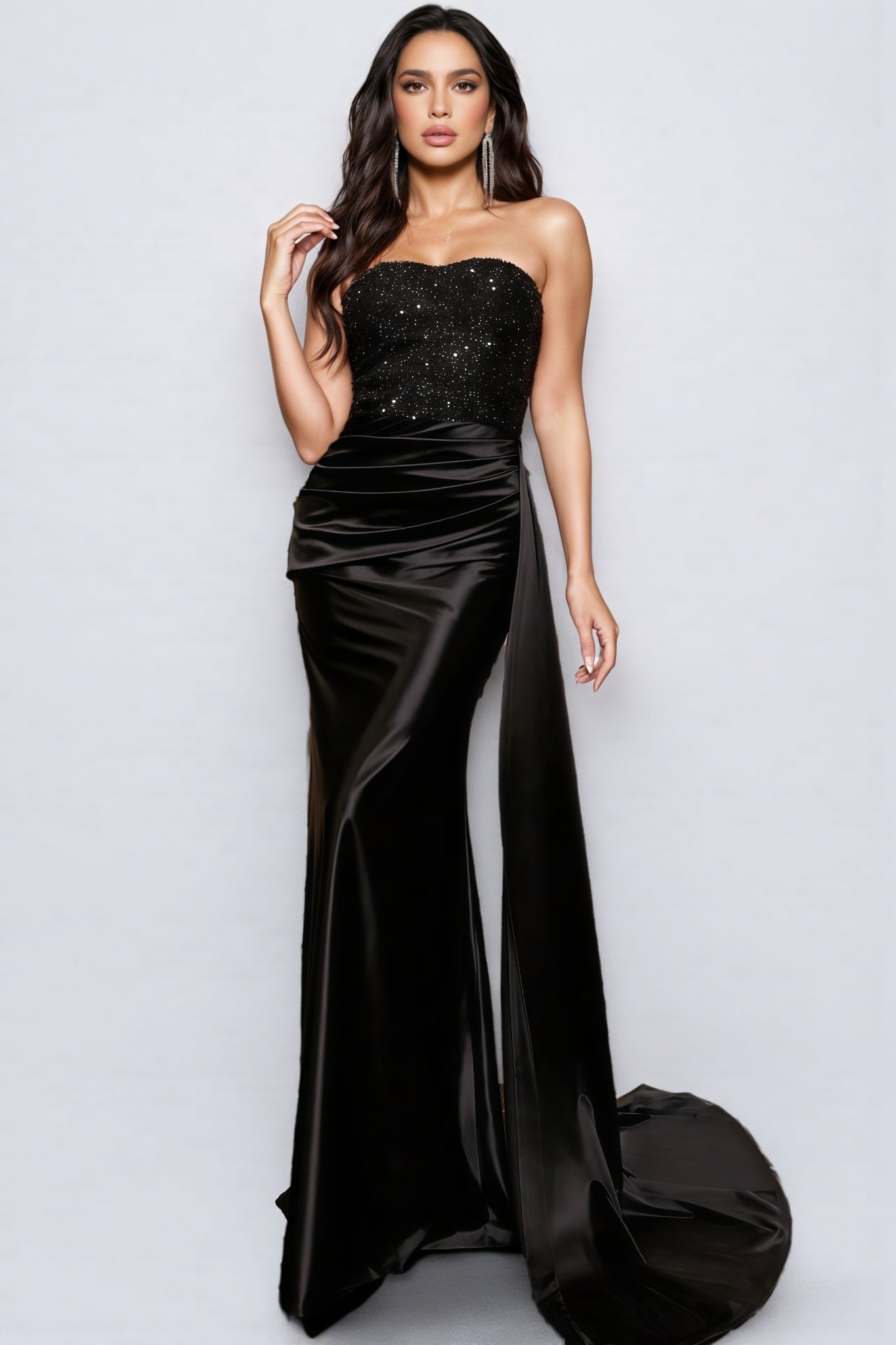 Brontane Black Sheath Sequin Maxi Dress - View 3