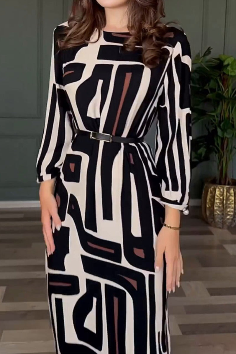 Alida Vintage Geometric Print Urban Dress with Premium Casual Styling