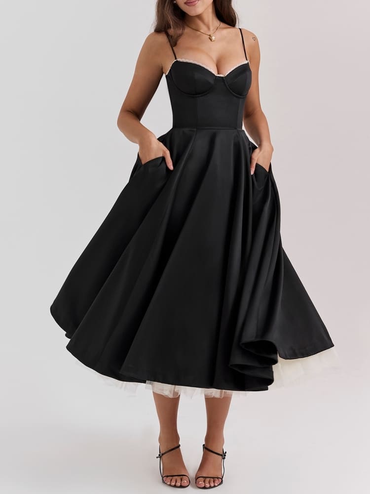 Black Tulle Midi Dress - View 7