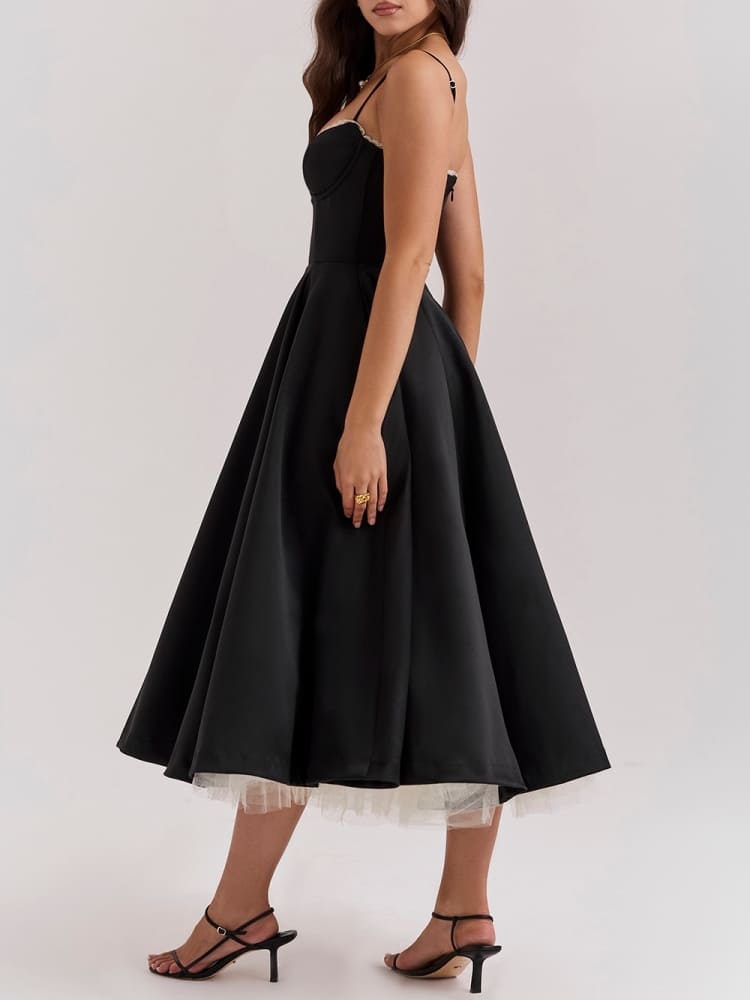 Black Tulle Midi Dress - View 8