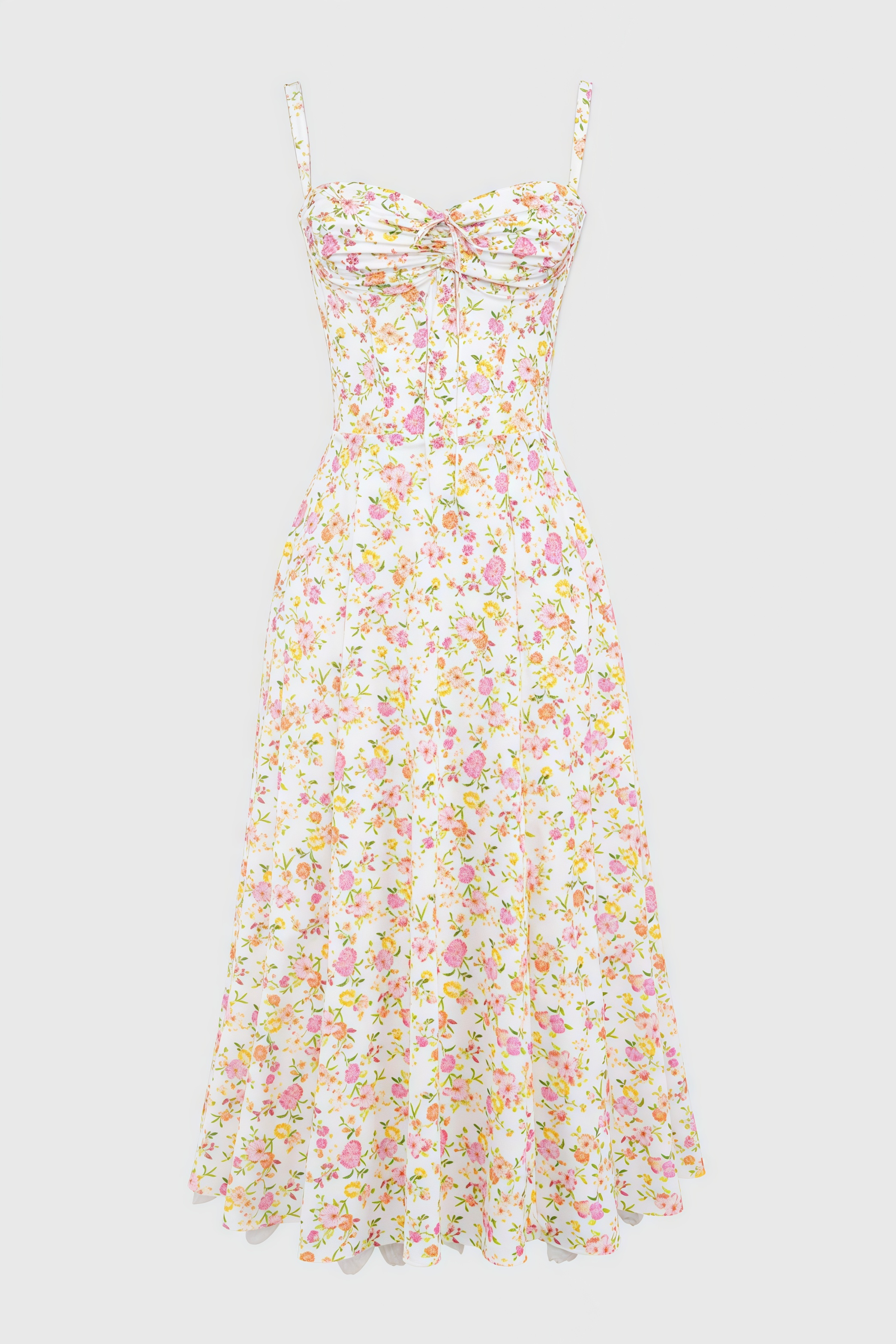 Floral Print Sweetheart Tie Front Spaghetti Strap Midi Dress