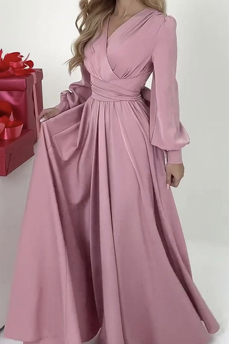 Fiona Statement , Solid Color Dresses with V Neck and a Line Everyday Luxe Edit