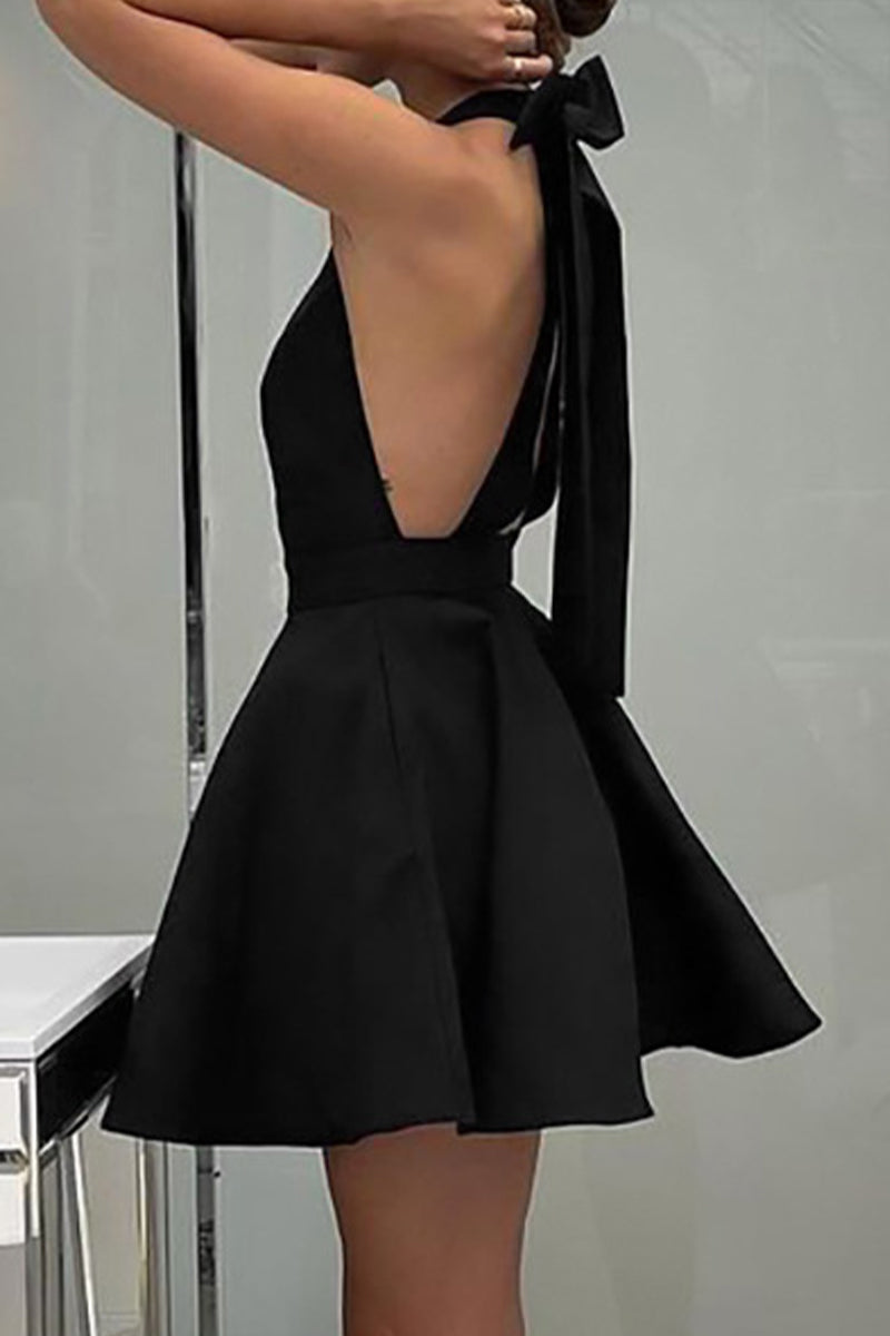 Halter Neck Backless Bow Fit and Flare Mini Dress