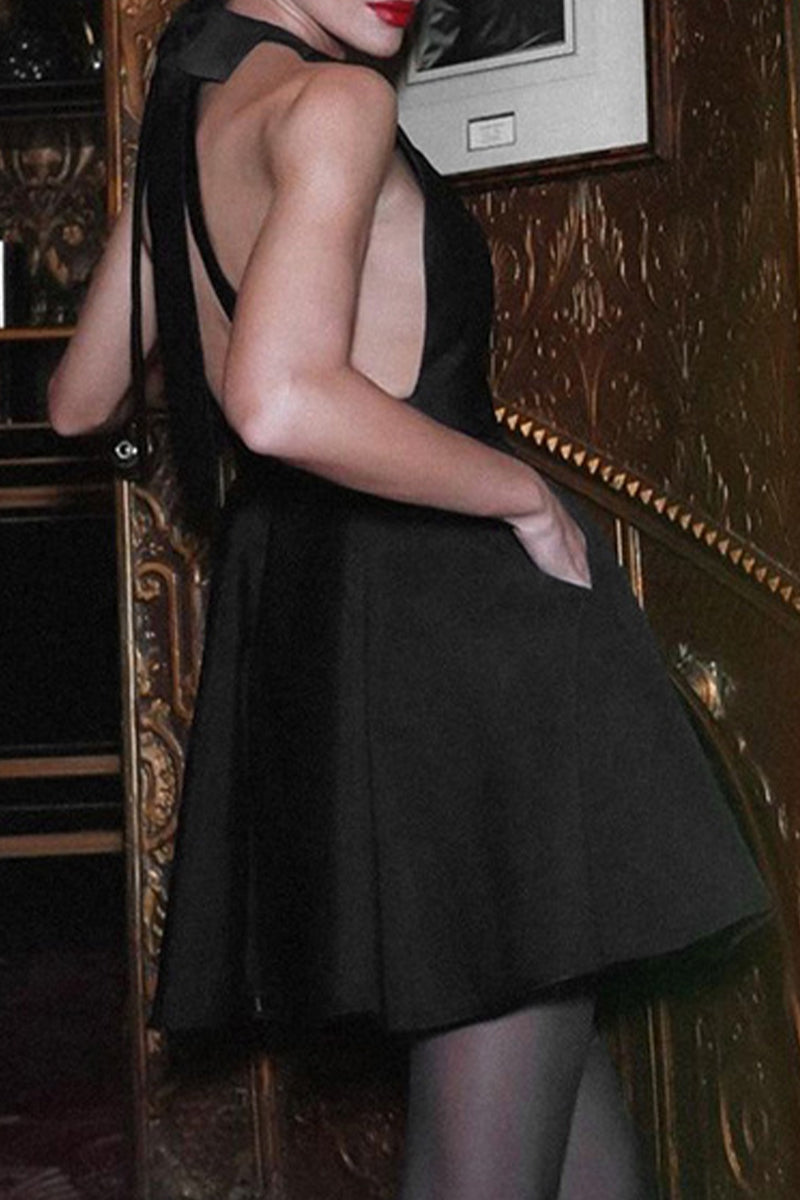 Halter Neck Backless Bow Fit and Flare Mini Dress