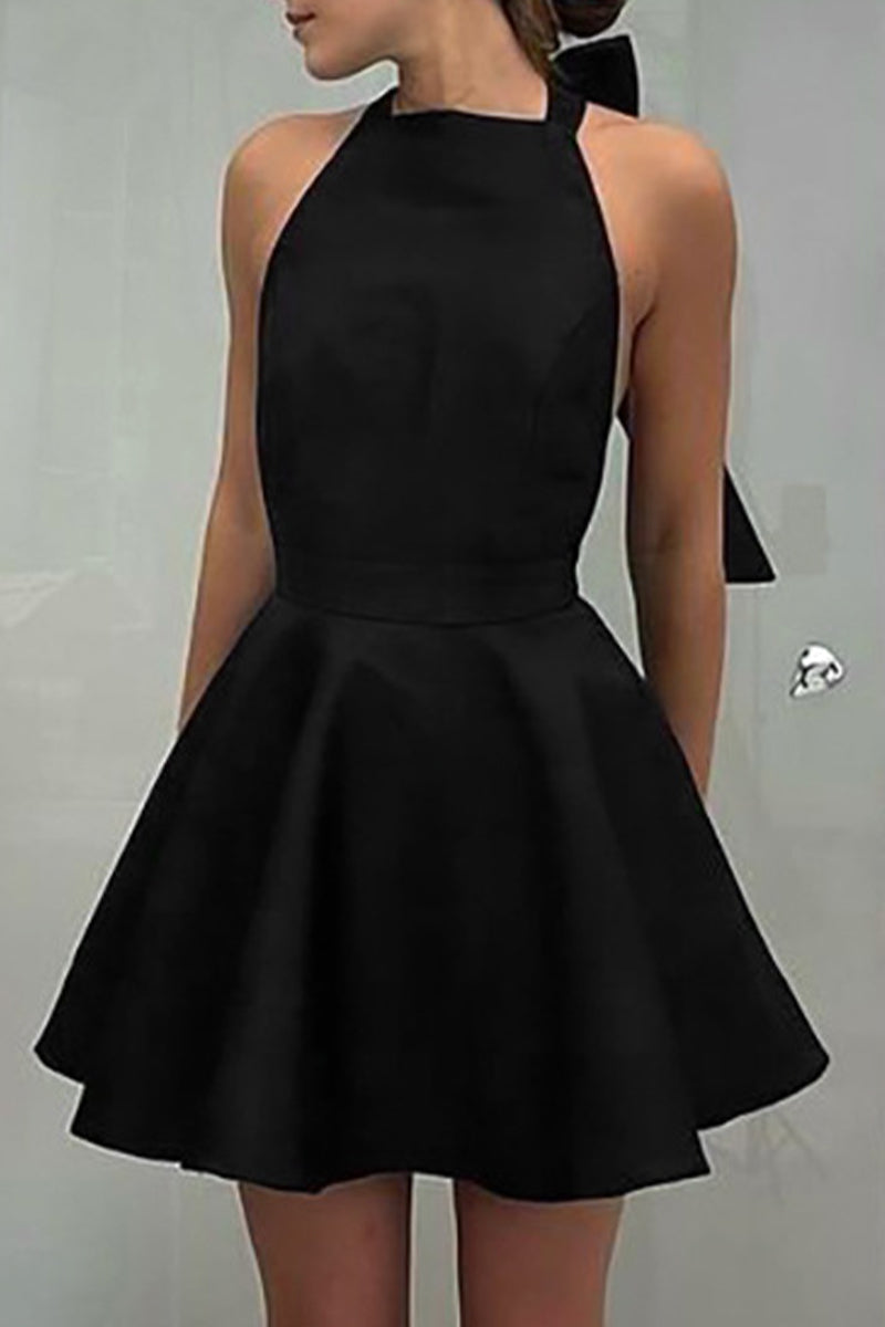 Halter Neck Backless Bow Fit and Flare Mini Dress