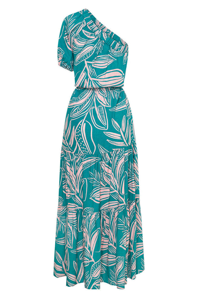 Floral One Shoulder Tiered Ruffle Maxi Summer Dress