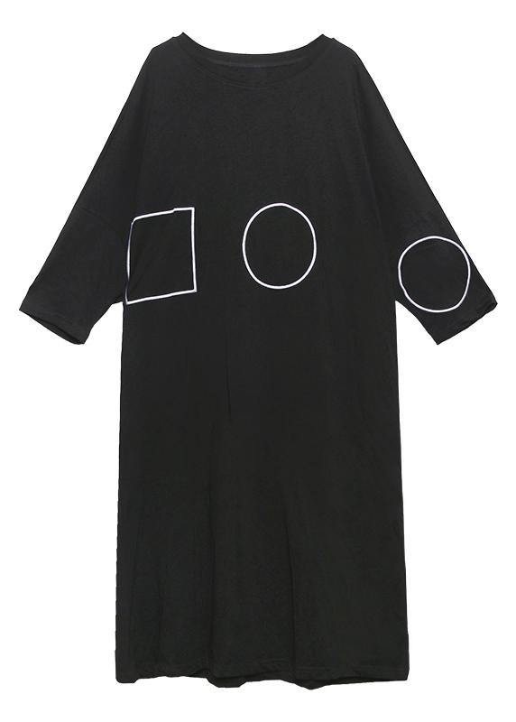 Geometric Circle Print Long Sleeve Oversized Crew Neck Maxi Shift Dress