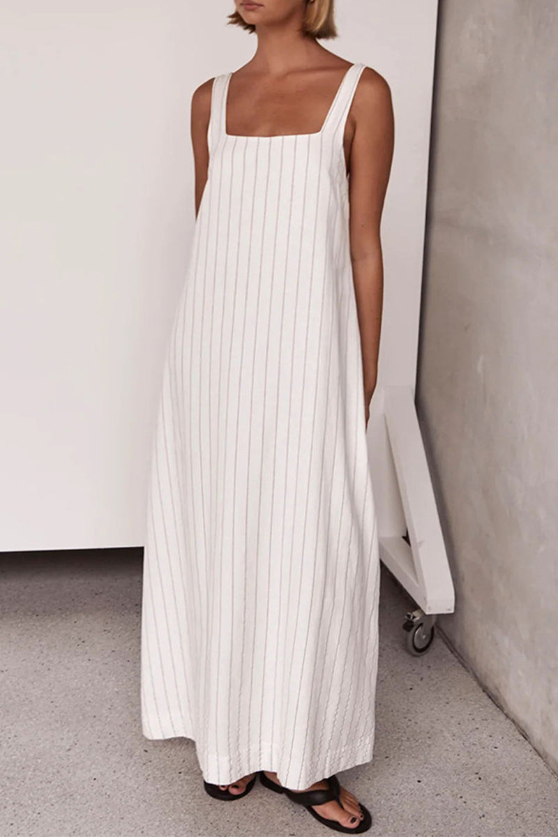 Soledad Elevated Casual Sleeveless Dresses with Striped Patchwork and Square Collar Designer Edit