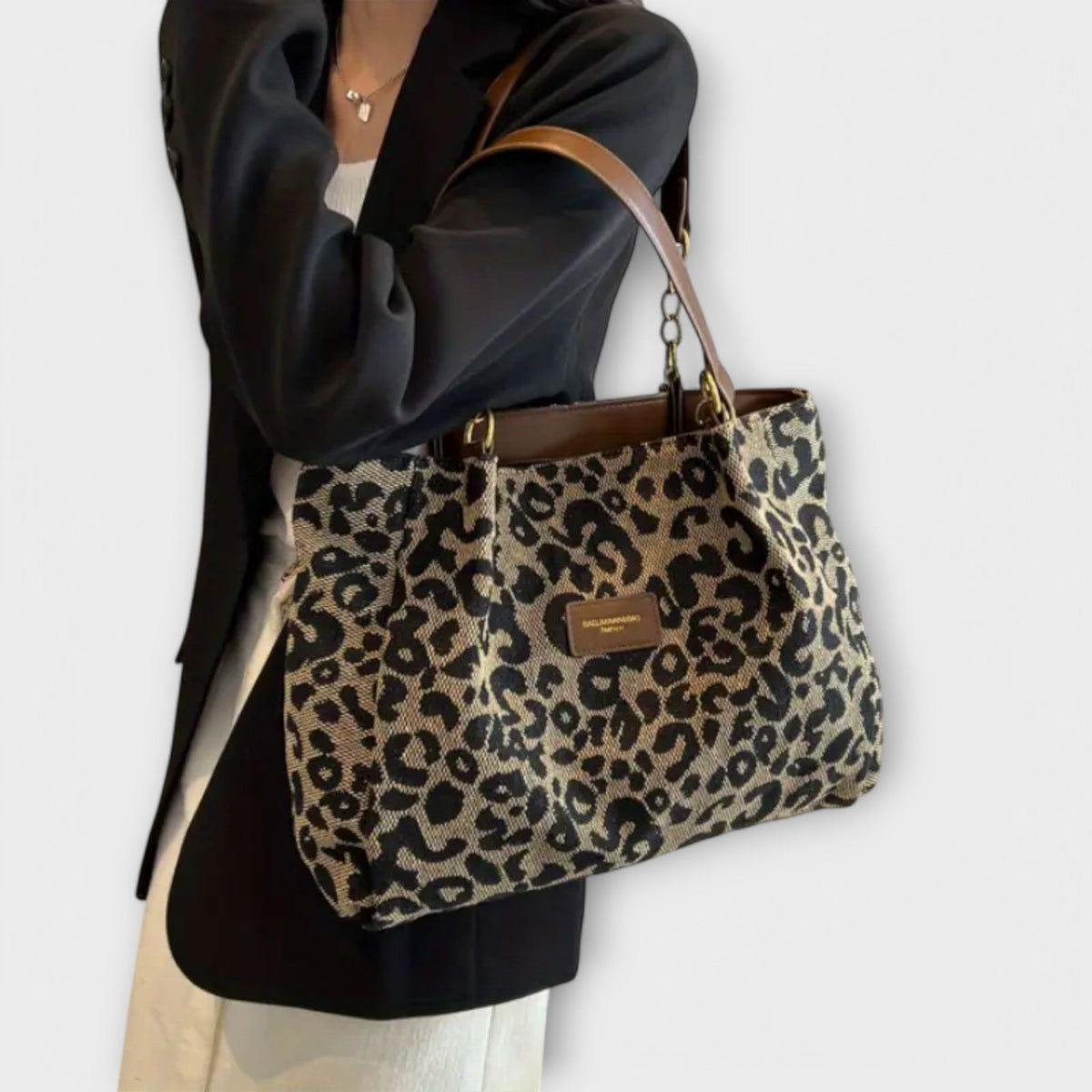 Leopard Print Chain Strap Tote Bag