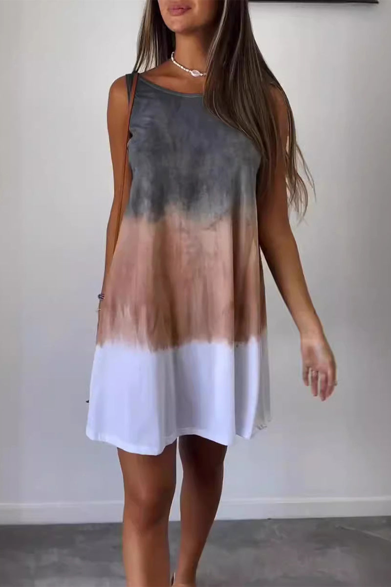 Sleeveless Round Neck Tie Dye Knit Mini Summer Dress