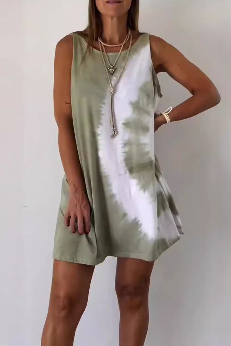 Sleeveless Round Neck Tie Dye Knit Mini Summer Dress