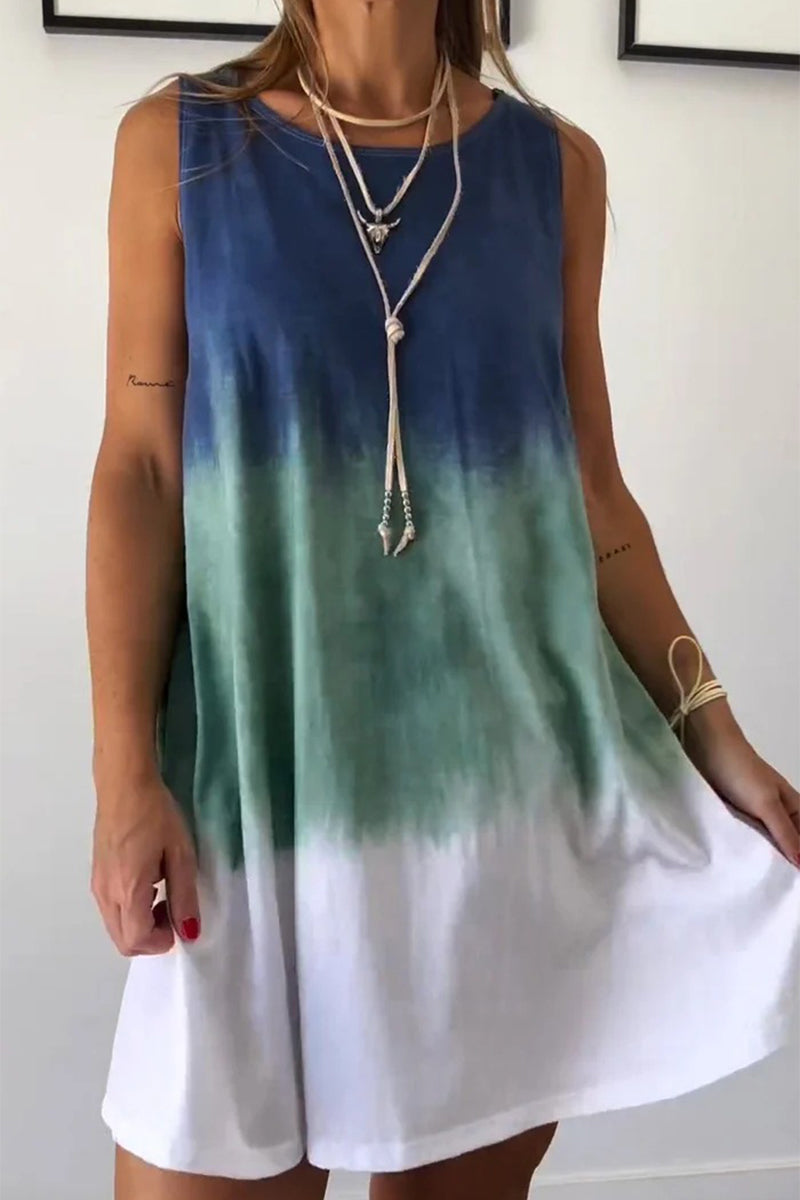 Sleeveless Round Neck Tie Dye Knit Mini Summer Dress