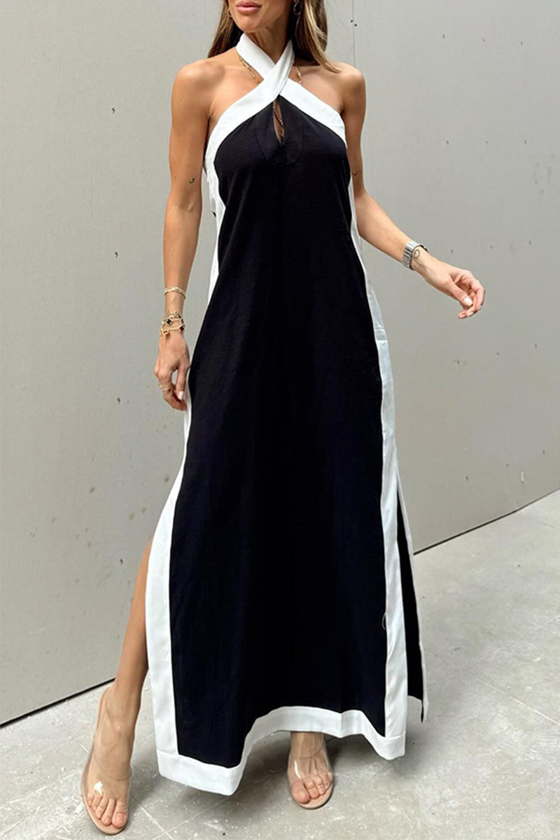 Abigail Effortless Casual Solid Color Sleeveless Dresses with Contrast Slit and Halter (3 Colors) Statement Occasion Edit