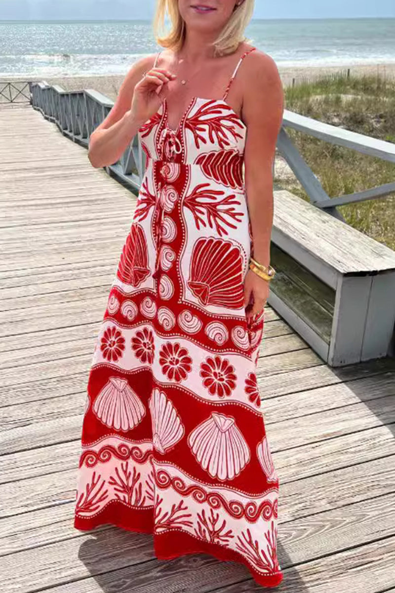 Berta Timeless Holiday Dresses with Geometric Print, Lace Up and V Neck Evening Wear Edit