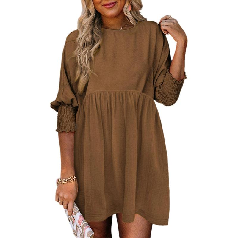 MIRASOL™ – Casual Crew Neck Loose Fit Mini Dress Brown