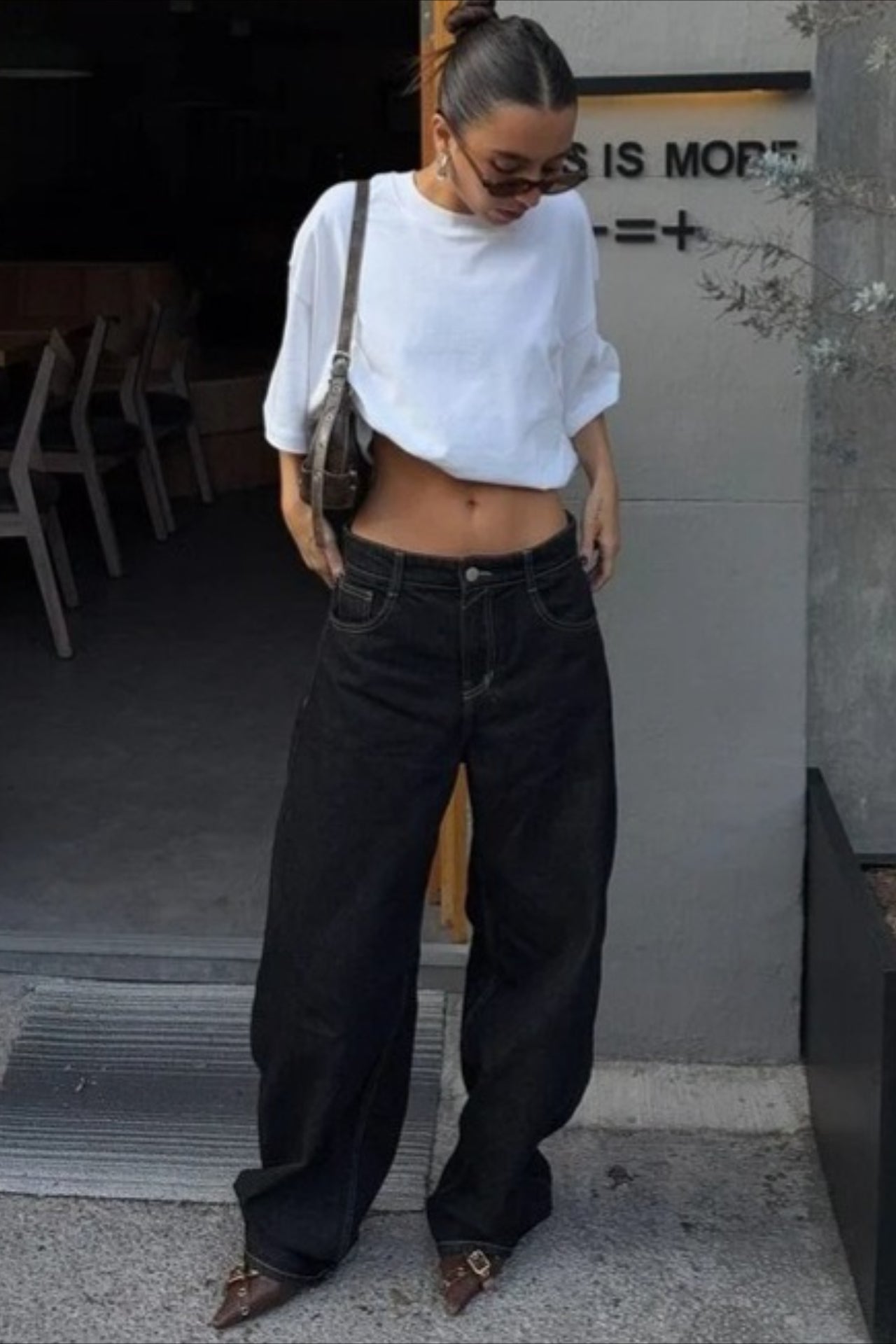High-Waist Vintage Washed Wide-Leg Denim Jeans