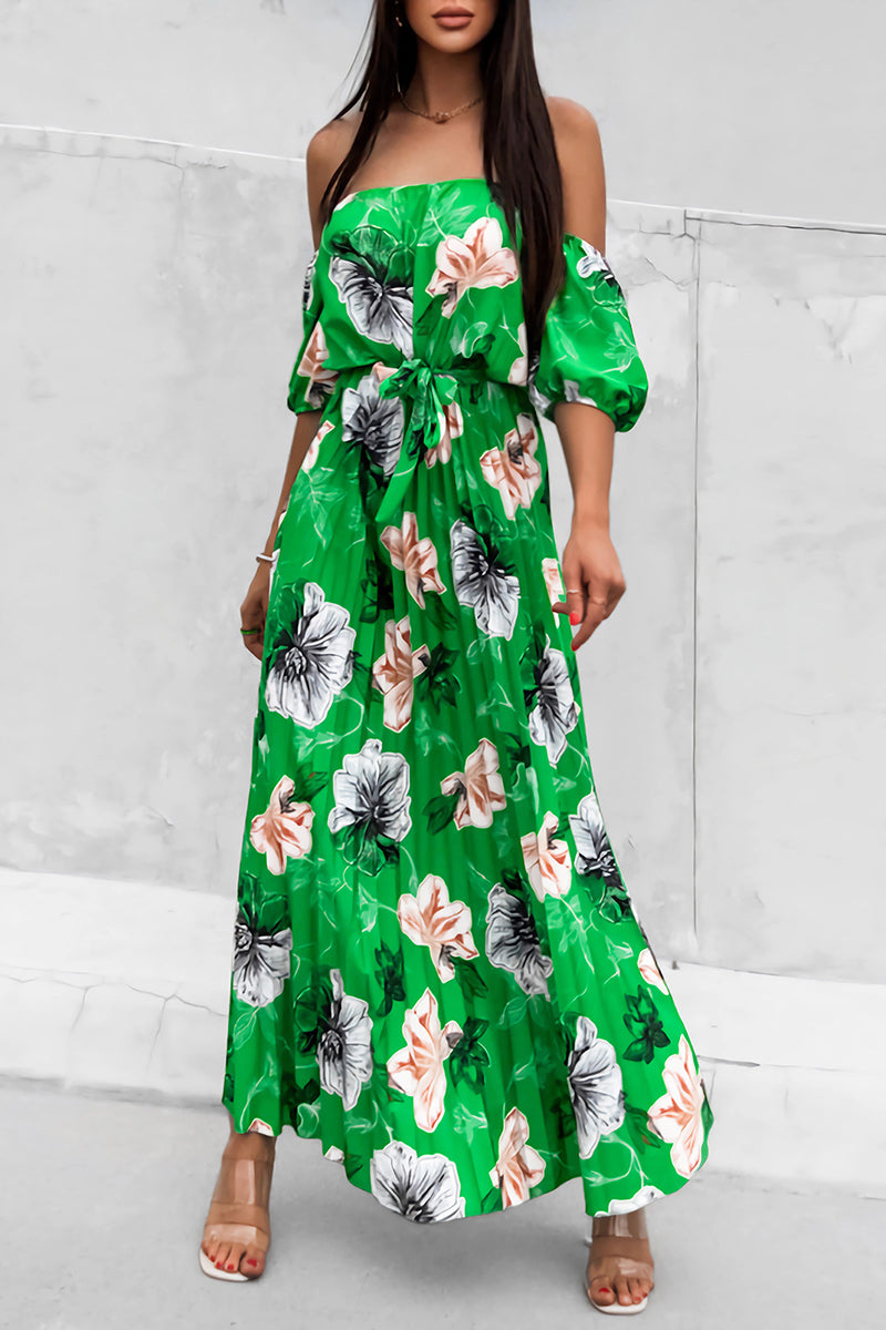 Alessia Chic Off the Shoulder Floral Dress with Tie Waist Boutique Collection