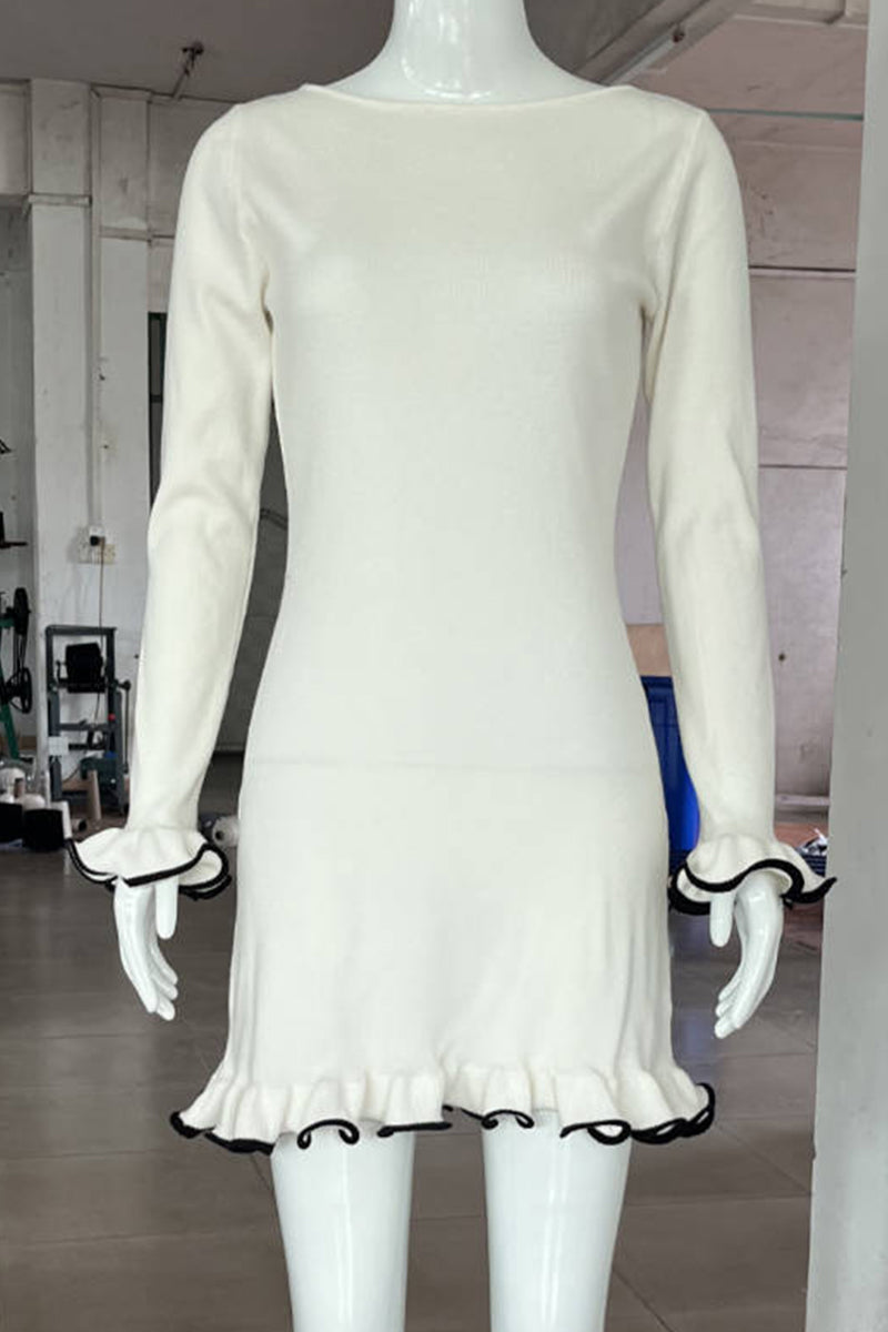 Sabrina Aesthetic Casual Daily Long Sleeve Thread Selvedge O Neck Dresses (3 Colors) Elevated Occasion Wear
