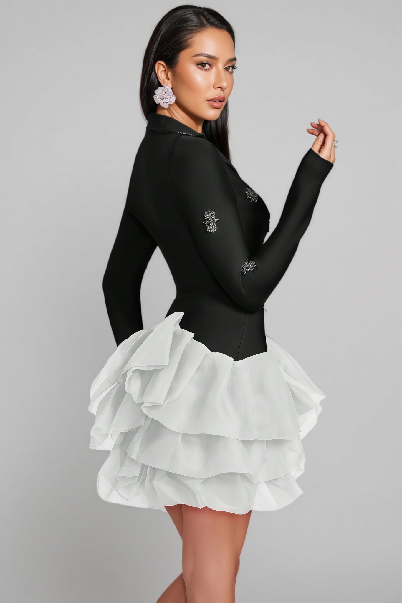 Dede Black Bandage Rhinestone Mini Dress - View 5