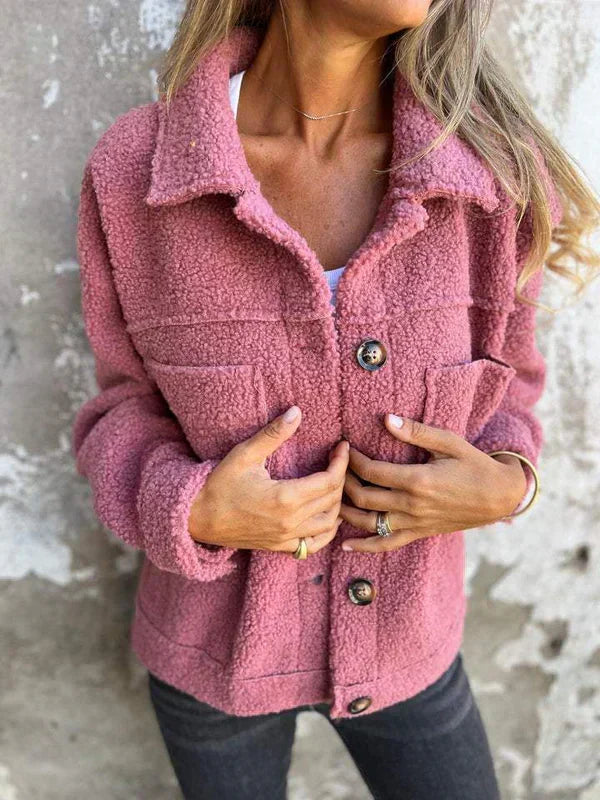 Teddy Fleece Collared Button Front Pocket Shacket Jacket