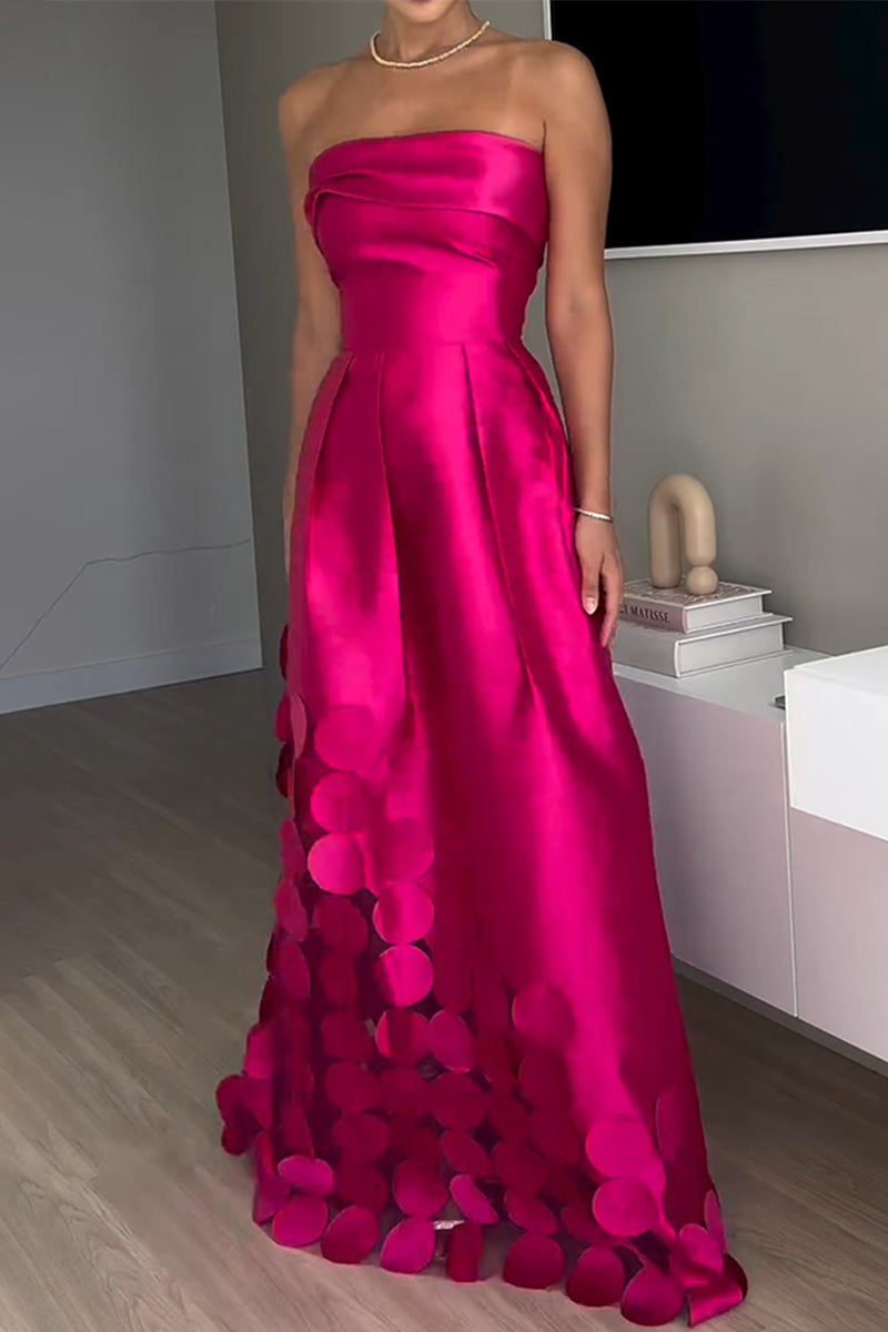Strapless 3D Petal Satin A-Line Maxi Gown 3