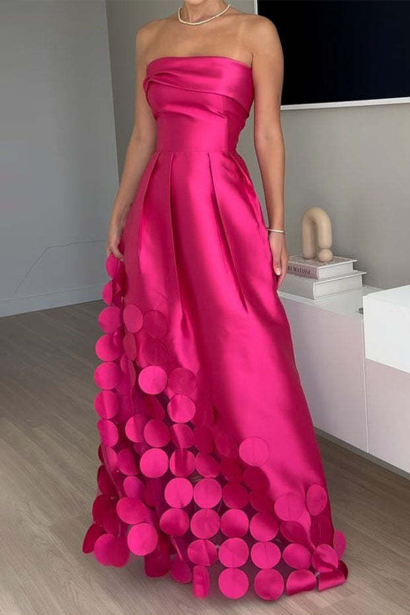 Strapless 3D Petal Satin A-Line Maxi Gown