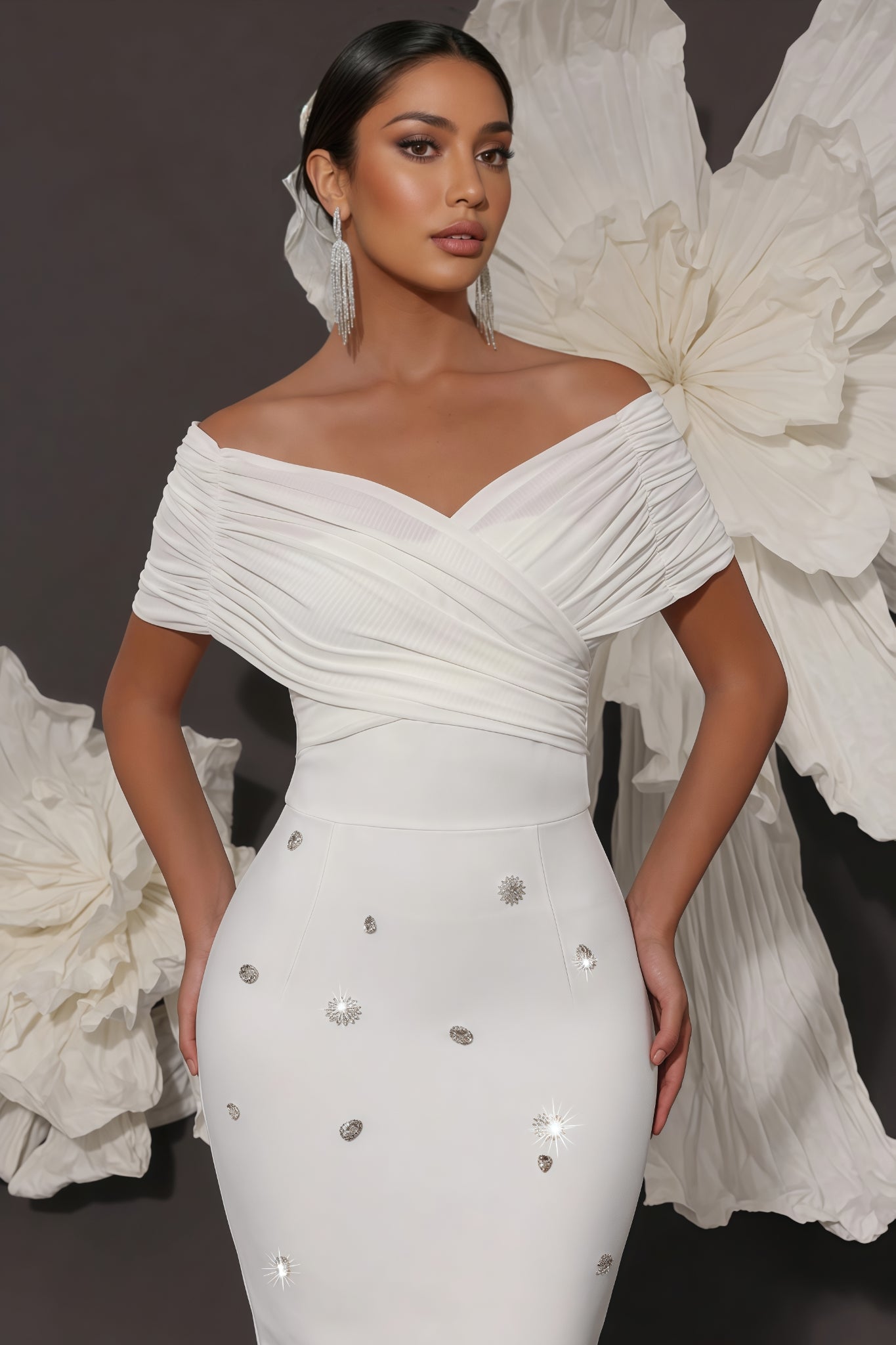 Oonan White Strapless Mesh Midi Dress - View 6