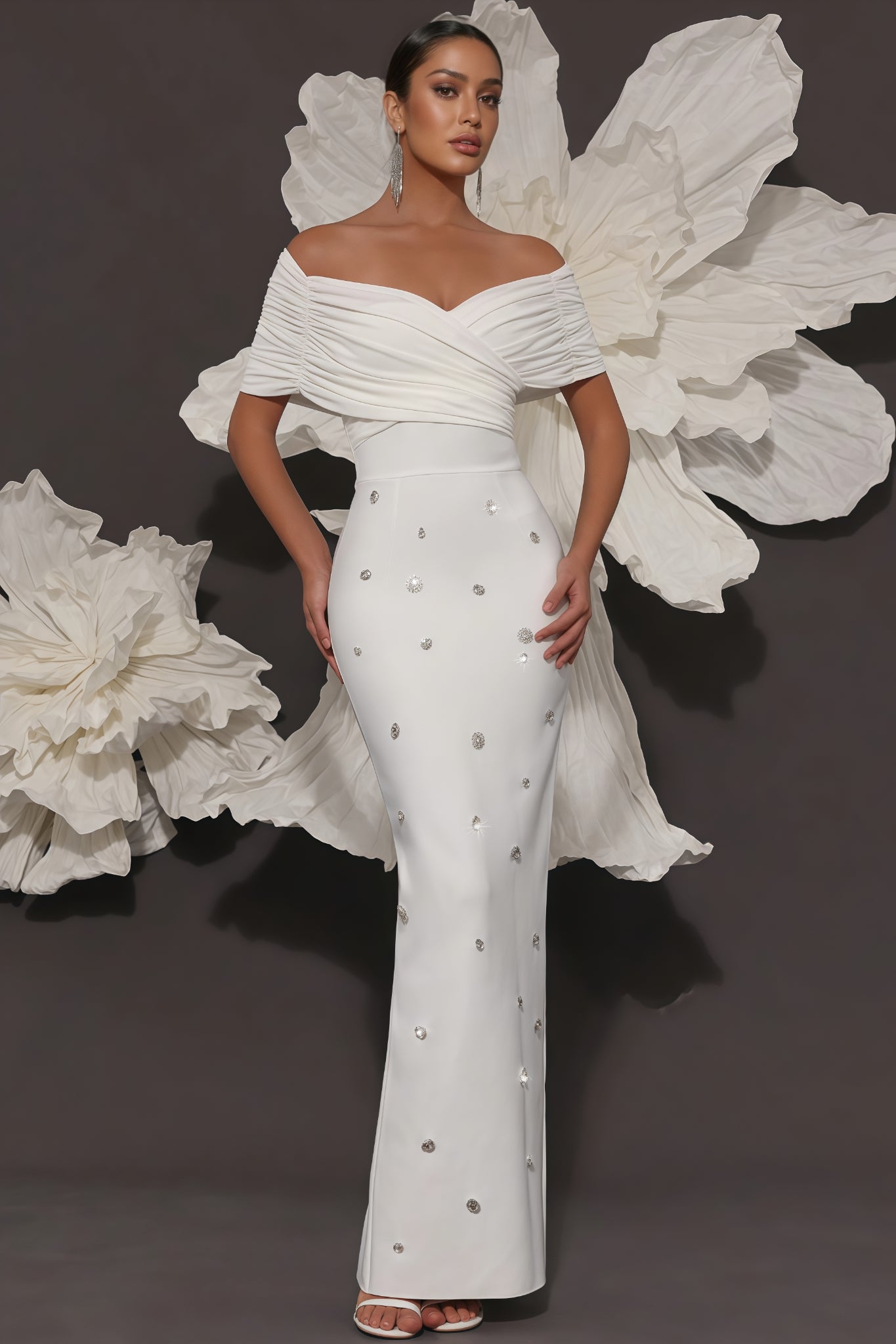 Oonan White Strapless Mesh Midi Dress - View 2