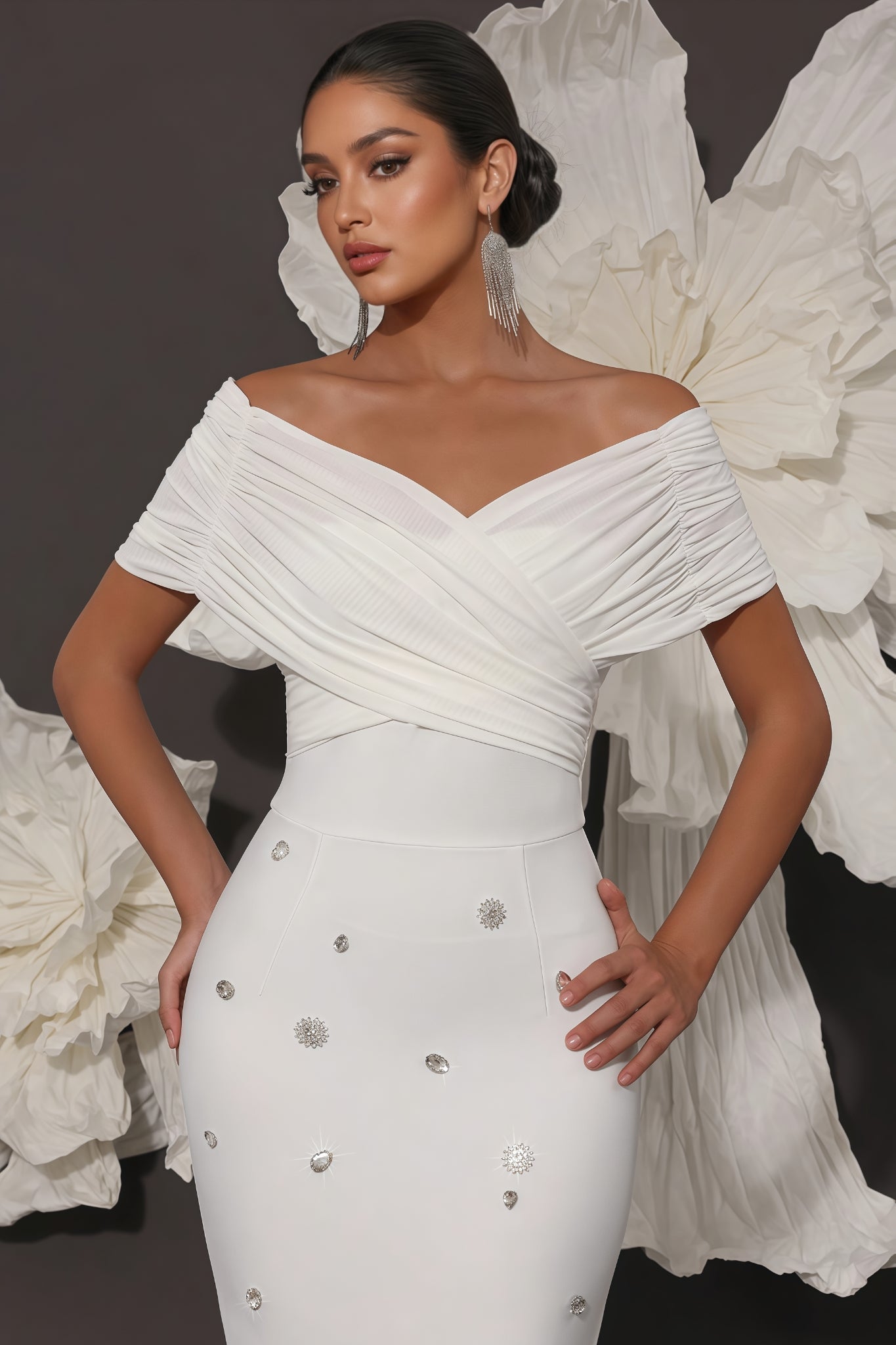 Oonan White Strapless Mesh Midi Dress - View 7
