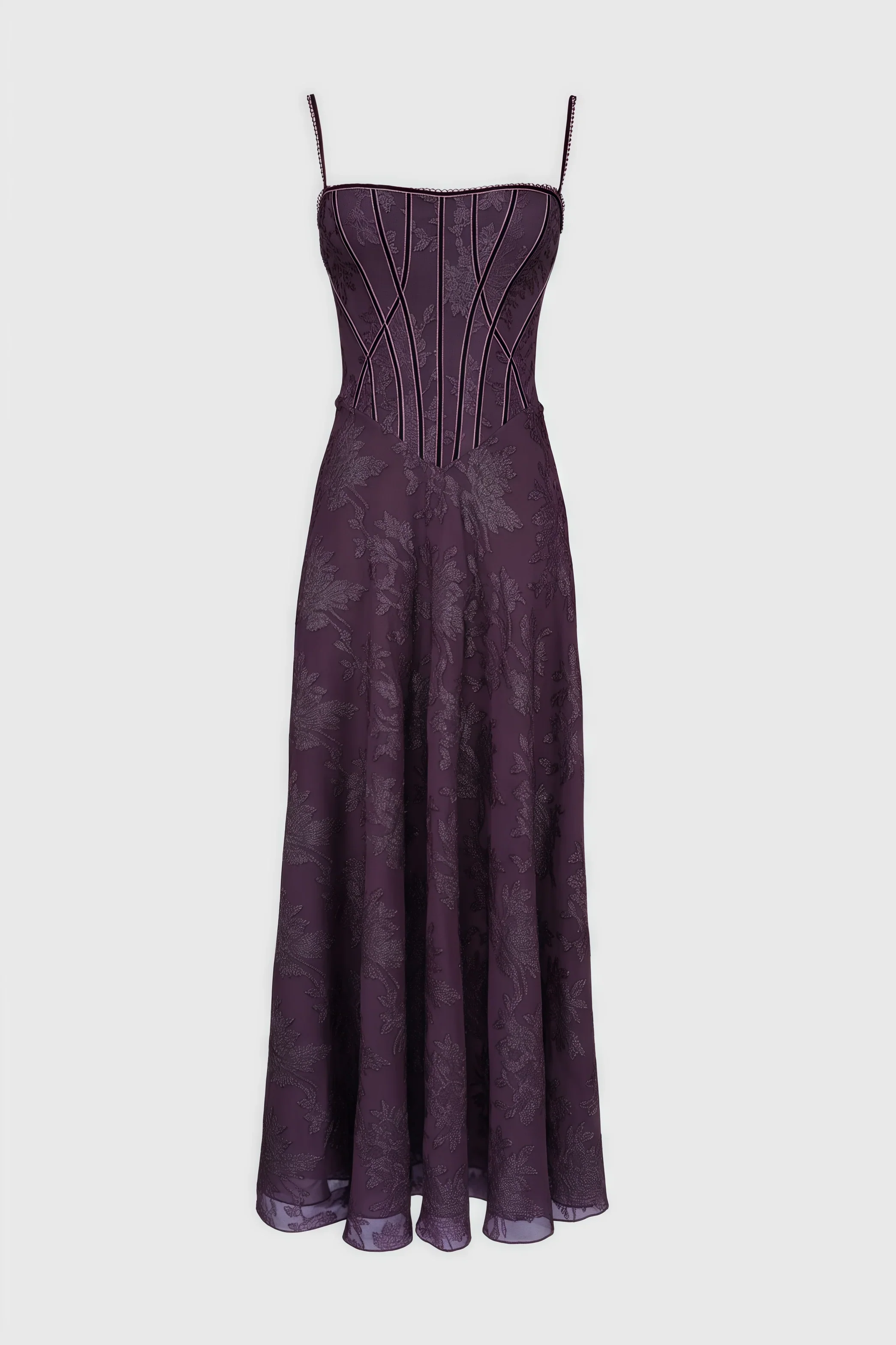 Floral Jacquard Sweetheart Corset A-Line Maxi Dress