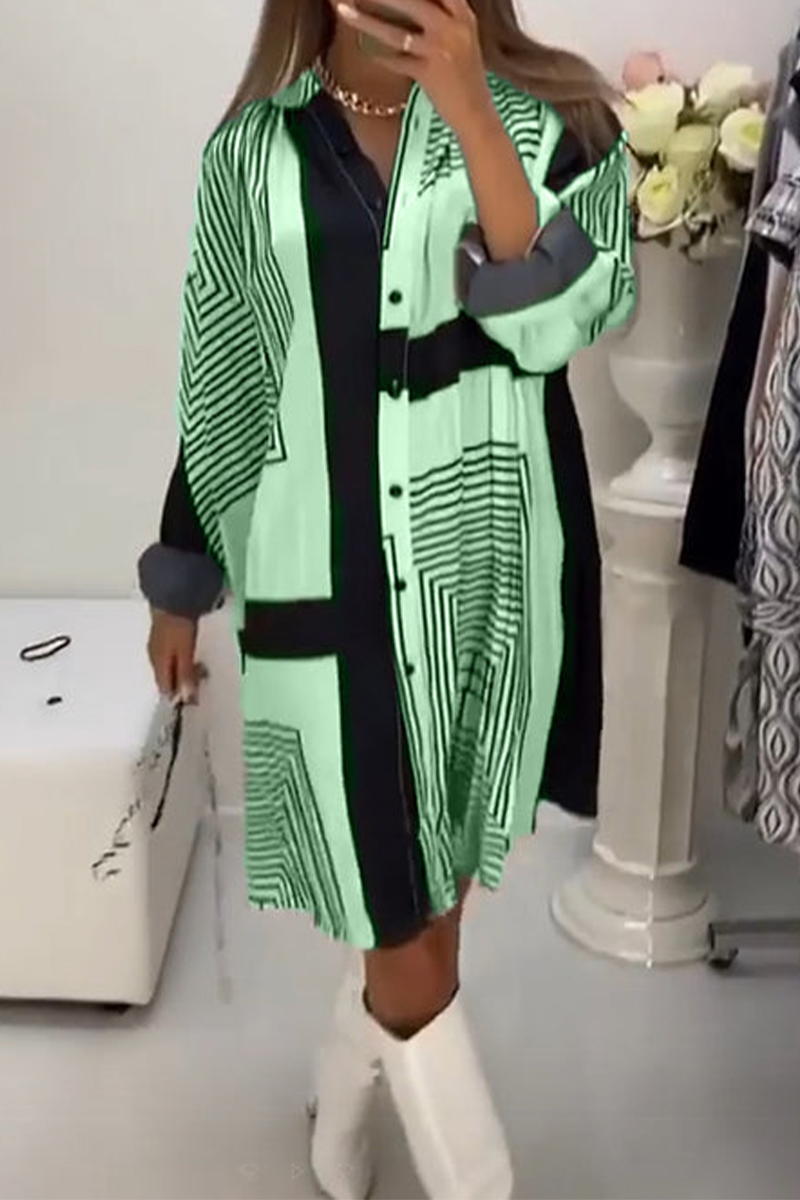 Melanie Aesthetic Casual Shirt Dresses with Stripe Buttons and Contrast V Neck (3 Colors) Boutique Collection